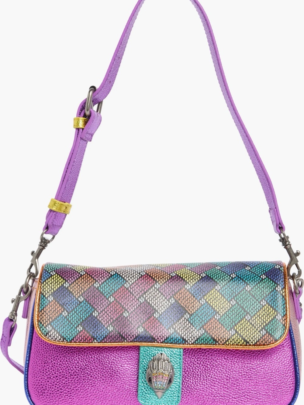 Kurt Geiger Camden Flap Pink Multicolor Woven Flap Shoulder Bag. Stunning 🤩 - Picture 2 of 6